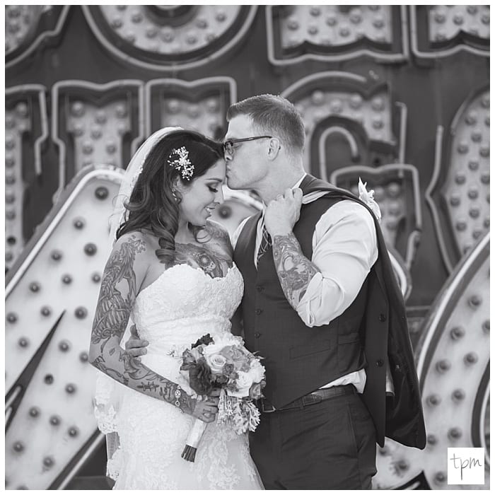 Tattooed Couple Weds at Little White Wedding Chapel + Neon Museum Pictures